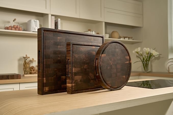 American Black Walnut Wood Cutting Board 20"x15"x2"(Large and Thick) for Kitchen with Juice Groove, Inner Handles, End Grain Butcher Block Finished with Linseed Oil, Beeswax, Lemon Oil, Giftbox