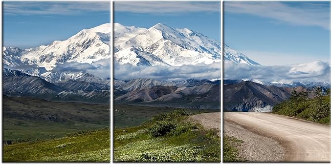 Snow Mountains Canvas Wall Art Winter Snowscape Posters Print Modern Landscape Theme Picture Painting Wall Decor Artwork for Home Bedroom Kitchen Dinning Room Stretched and Framed [48''Hx24''W]