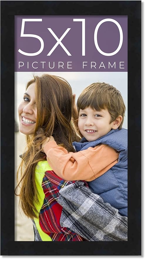 5x10 in Frame Black Real Wood Picture Frame Width 0.75 Inches | Interior Frame Depth 0.5 Inches | Black Mid Century Photo Frame Complete with UV Acrylic, Foam Board Backing & Hanging Hardware