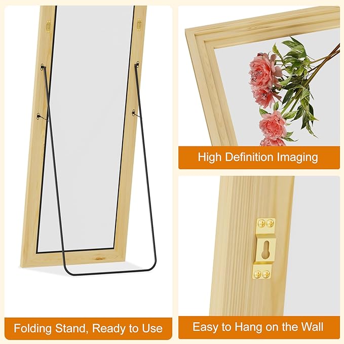 Full Length Mirror,58x16 Inch Full Length Mirror Wall Mounted,Vertical Hanging,Leaning Standing for Bedroom,Living Room,Rectangular Wooden Frame,Log Color.