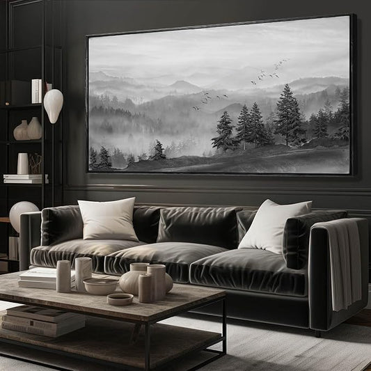 Kureful Large Wall Art Office Decor Mountain Wall Art Bedroom Decor 30"x 60" Room Decor Trees Canvas Picture Painting Grey Artwork for Bathroom Modern Home Decoration