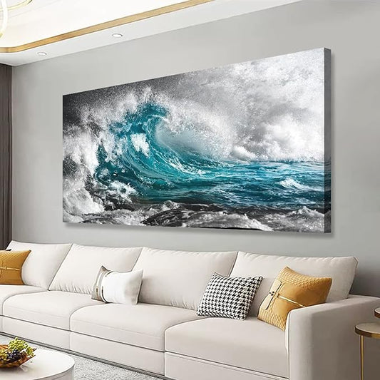 Sea Wave Pictures Canvas Wall Art For Living Room Bedroom Wall Decor,Surge Wall Art Print Paitnings for Home Decor,Morden Artwork Sea Seascape Canvas Art Waterproof Ready to Hang-24x48Inches