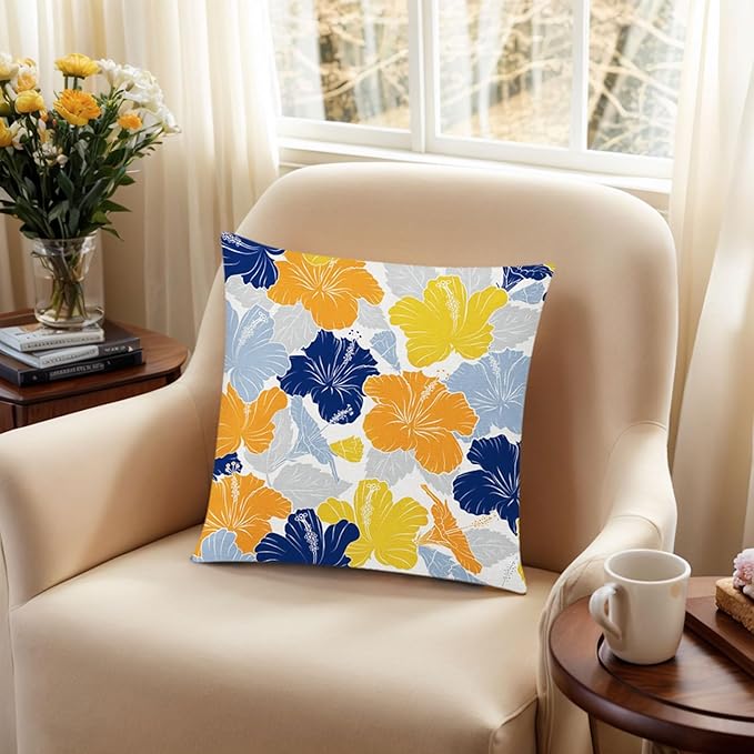 COMMINY Yellow Blue Pillow Covers 18x18 Set of 6, Daisy Flower Throw Pillow Cover Case Rustic Square Cushion Cover for Sofa Bedroom Living Room Farmhouse Home Decor