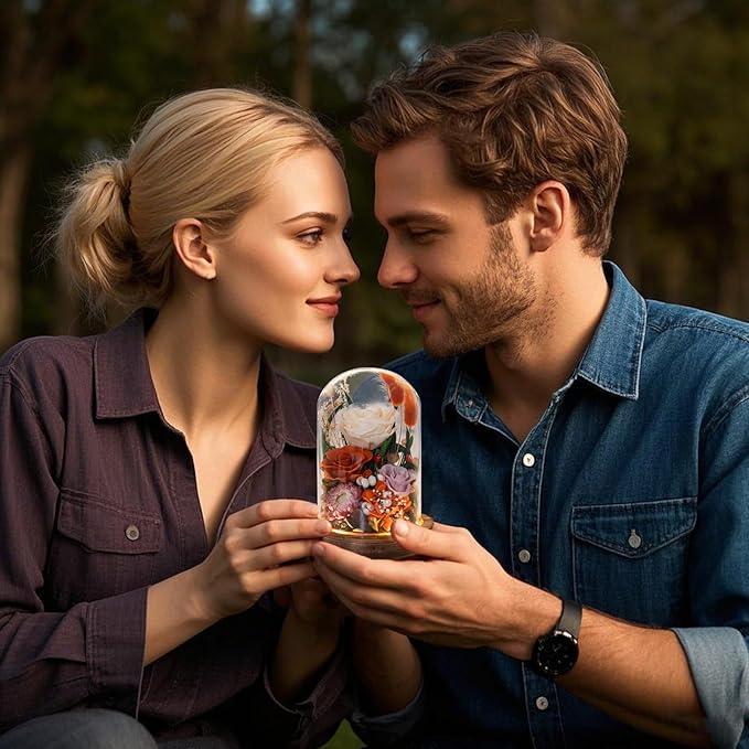 Forever Flowers with Symbolic Ladybugs: Preserved Flowers Gift for Women-Romantic Table Centerpiece-Valentines, Anniversary, Mom Gifts for Her-Flowers for Delivery Prime (Orange)