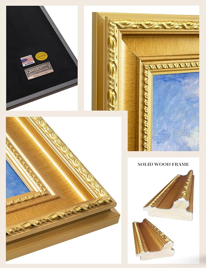 DECORARTS - Claude Monet The Cliff Walk At Pourville Giclee Print with Gold Solid Wood Frame, Impressionist Large Framed Wall Art, Ready to Hang, Framed Size 34.75x28.75, Made in USA