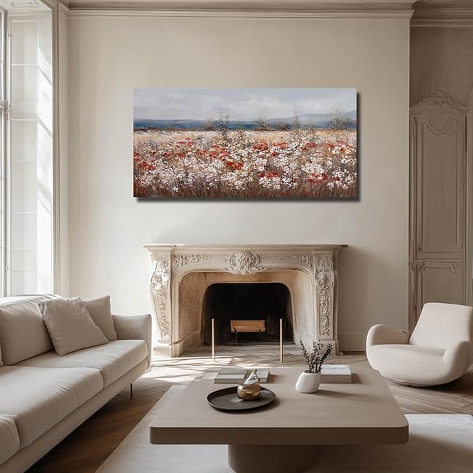 GAIDUOMAI Wildflowers Canvas Art Contemporary Wall Art for Home Blue Sea Wall Decor Large Painting for Living Room Rustic Bedroom Decor 29x58 Inch