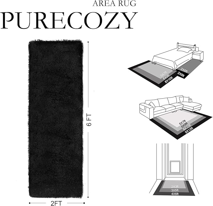 2x6 Area Rug for Bedroom, Modern Black Super Shag Shaggy Soft Runner Carpet Washable Fluffy Rugs for Living Room Bedside Sofa Home Dorm Decor Aesthetic