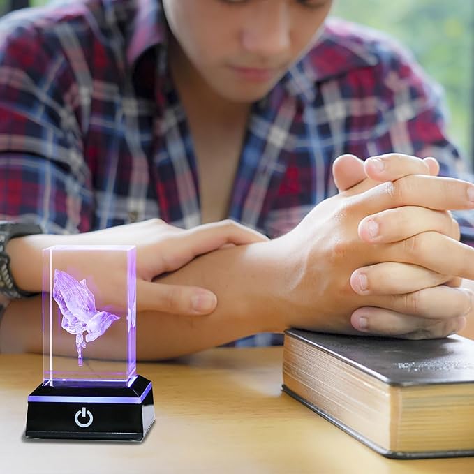 Movdyka 3D Crystal Praying Hands with Jesus Cross Statue Religious Gifts for Women Christian Decor, Chritmas Gifts for Men Friend