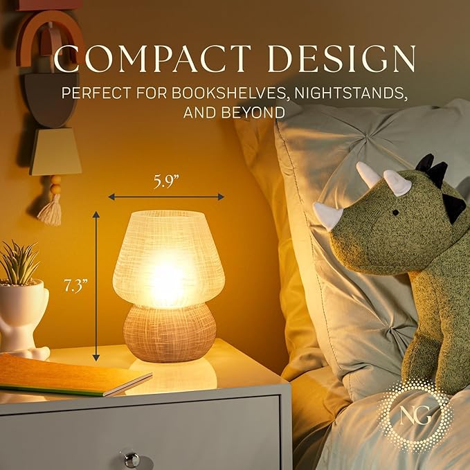 Next Glow Mushroom Lamp – Table Lamp, Modern Dimmable LED Night Light for Bedrooms, Kids Rooms, Bedside Nightstands, Living Room and Kitchen Decor – Pretty Desk Light, E26 Socket w 120V Bulb (White)