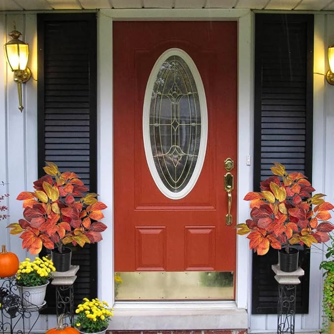 Briful 19.7" Fake Fall Tree in Black Pot, Autumn Small Artificial Beech Leaf Tree Faux Plants Indoor for Home Office Room Tabletop Mantel Thanksgiving Decor