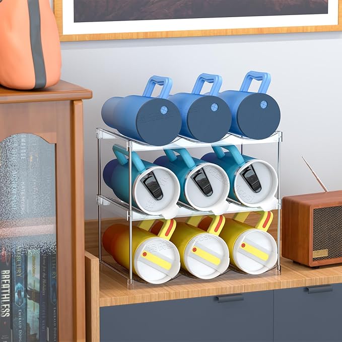 Yieach 2 Tier Stackable Water Bottle Organizer for Kitchen Cabinets,Countertop,Large Compartment Water Bottle Storage Rack for 40oz Yeti,Stanley Cup,Waterbottle and Other Tumbler Organizer,Wine Rack