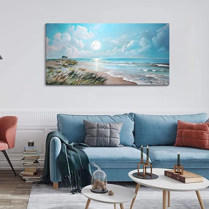 YCPRIMER Ocean Sand Wall Art Sea Beach Picture Tropical Beach Painting Modern Blue Artwork Sunset for Living Room Bedroom Dinning Room Home Office Wall Decor