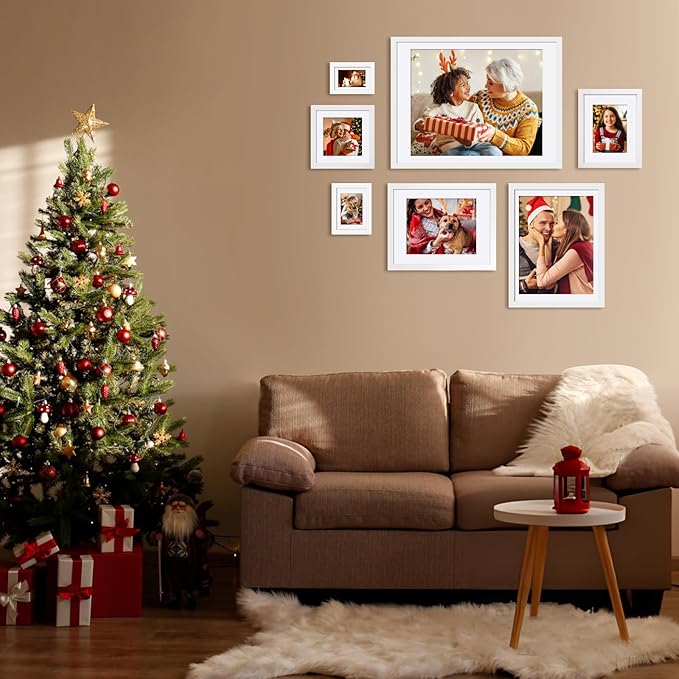 Egofine 11x14 Picture Frames Set of 4, Made of Solid Wood Covered by Plexiglass 5x7 and 8x10 with Mat or 11x14 without Mat, for Table Top Display and Wall Mounting Photo Frame White