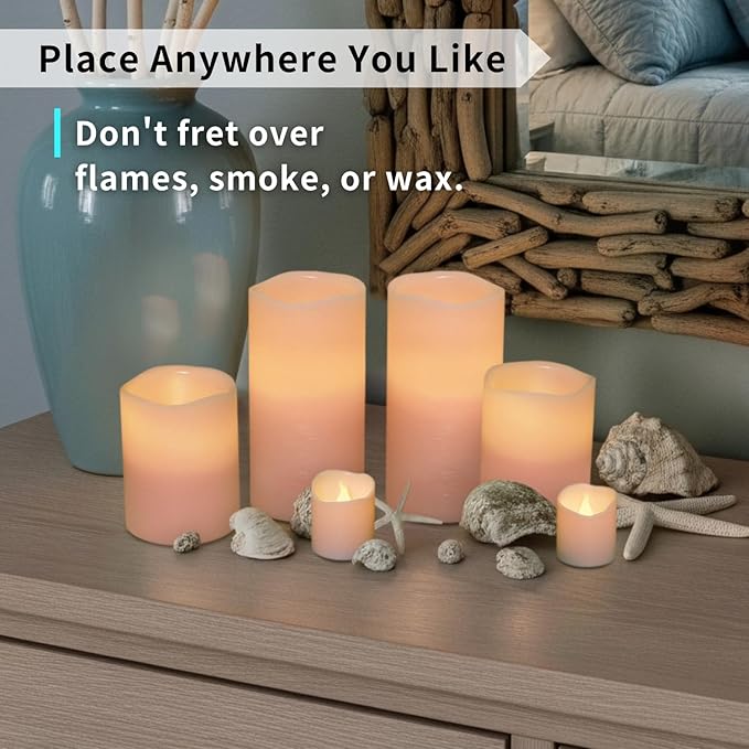 FURORA LIGHTING Pink Real Wax Flameless Candles with Remote and Timer, 4 Pillars and 4 Votives Pack of 8, LED Flickering Candles for Home Décor, Battery Included