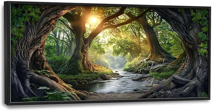 Rainforest Large Framed Wall Art Oversized Forest Tree of Life Landscape Sunrise Pictures Nature Scenery Wall Decor Canvas Print Painting Aesthetic Modern Artwork for Living Room Bedroom Office Bathroom Home Decor 60L"x30W"
