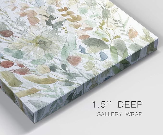 Wexford Home Square Premium Gallery Wrapped Canvas Flower Multicolor Wall Art Abstract Floral Romance Modern Pictures Print for Office, Ready to Hang, linen wildflower garden, 10x10