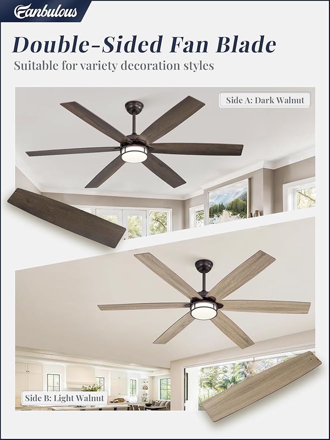 65 Inch Ceiling Fans with Lights, Farmhouse Large Ceiling Fans with Remote, Oil Bronze Modern Ceiling Fan with LED Light, Quiet DC Motor for Living Room, Bedroom, Kitchen, Indoor