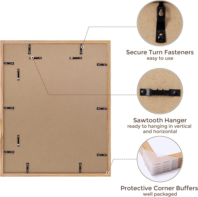 16x20 Picture Frame for Wall, 16 x 20 Solid Oak Wood Frames, Tempered Glass, 16x20 Picture Frame with Mat for 11x14, 16 by 20 Wood Frames, 16 x 20 Matted Poster Frame, Natural Oak Color