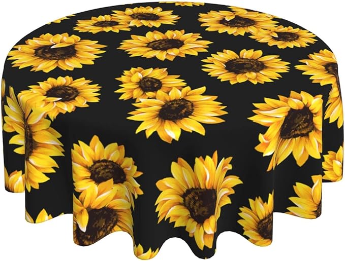 Kawani Sunflower Tablecloth Round 60 Inch Ruitic Yellow Floral Vinyl Table Cloth Waterproof Fabric Farmhouse Sun Flower Tablecloths Decorative for Holiday Home Party Wedding Picnic