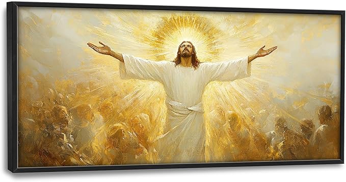 Jesus Framed Wall Art for Living Room, Large Christ Canvas Wall Decor, Jesus Golden Light Pictures Painting, Modern Artwork for Bathroom Bedroom Office 60L'' × 30W''