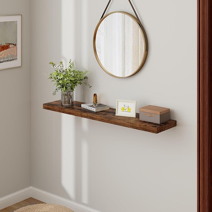 48 Inch Floating Shelves, 9.3 Inch Deep Floating Shelf for Wall, Rustic Wood Wall Shelves 48 x 9.3 x 1.5, Large Bathroom Shelf 48 Inch Long, Deep Shelves for Kitchen, Bedroom, Rustic Brown Color