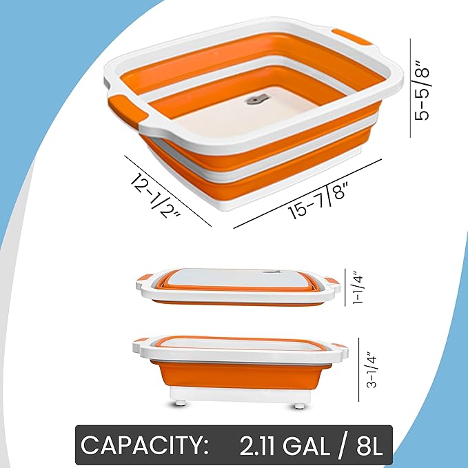 BBQ Prep Tub, 8L Multifunctional Camping Cutting Board with lid, Meat Prep Tub for Meal Prep Marinating Food, Tailgate Container with Lid, Collapsible Food Storage Containers (Large)