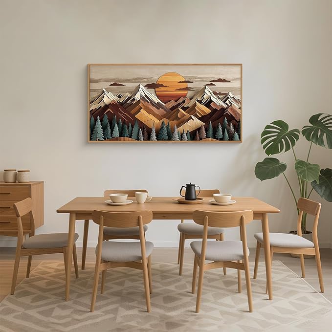 KAIRNE Mountain Framed Canvas Wall Art Set, Mountain Themed Wall Decor, Wooden Pine Tree Scene Wall Painting, Vintage Forest Landscape Art Prints for Living Room, Bedroom, Office 20"x40"