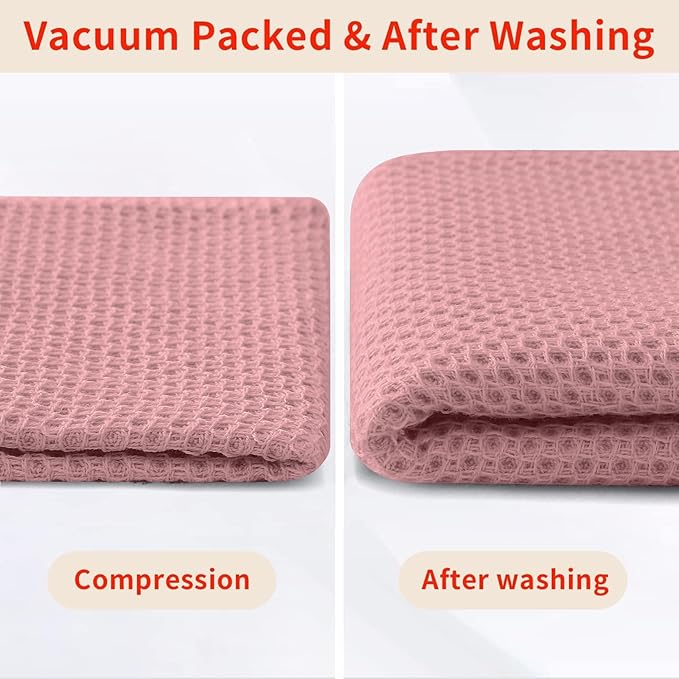 Homaxy 100% Cotton Kitchen Towels and Dishcloths Set, 12 x 12 Inches and 13 x 28 Inches, Set of 12 Bulk Kitchen Towels Set, Ultra Soft Absorbent Dish Cloths for Washing Dishes, Dried Rose