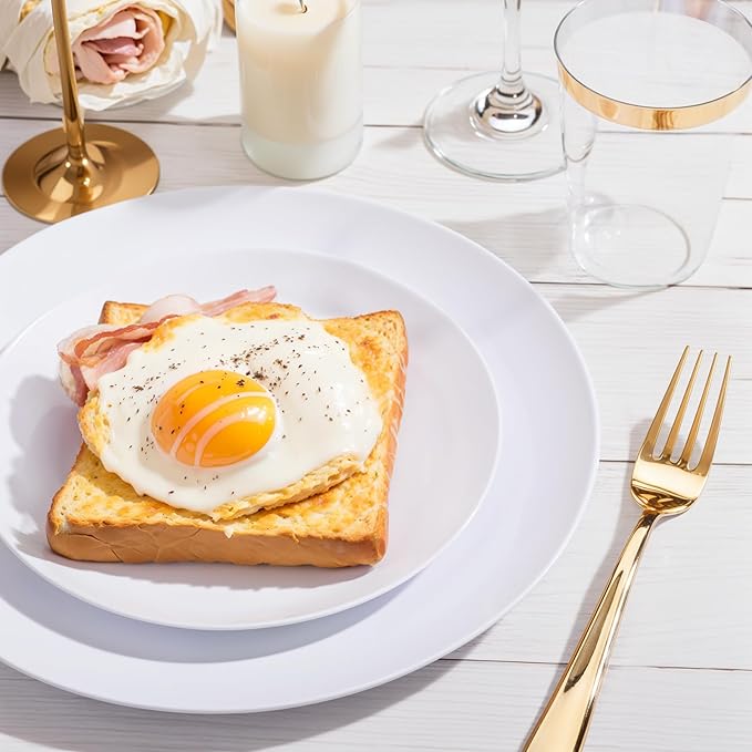 Nervure 100Pcs White Plastic Plates - 7.5inch Disposable White Dessert/Salad Plates - Heavy Duty Plastic Plate Ideal for Wedding & Party