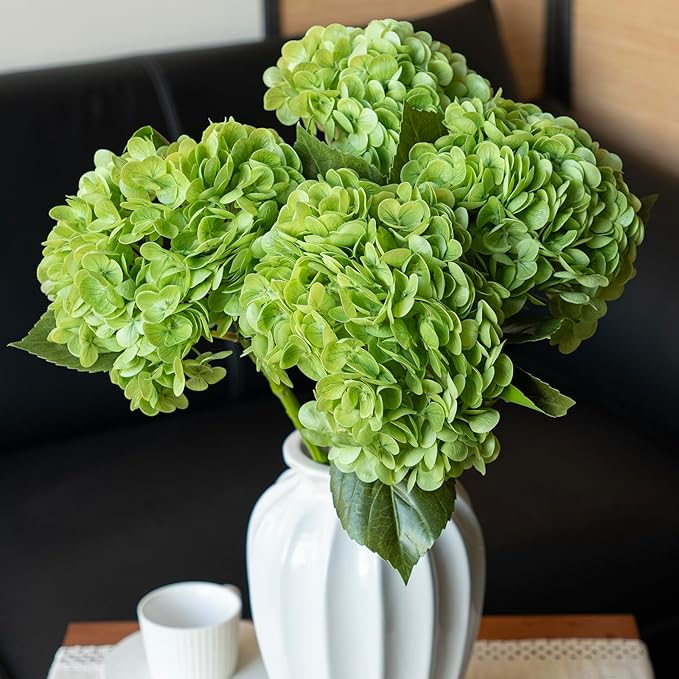 4Pcs Green 22 inch Lifelike Artificial Hydrangea, Large Real Touch Flowers Artificial Flowers Dry Flowers Outdoor Wedding Christmas Office Family Party Living Room Table Decoration
