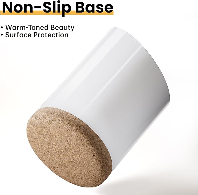 Large Ceramic Utensil Holder for Kitchen Counter, Modern Crock with Slanted Top & Cork Mat, for Spatulas & Cooking Spoons, White