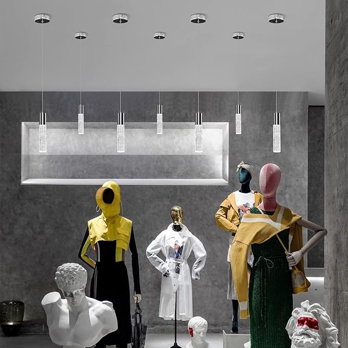 OKELI Modern Pendant Lights,3 Color LED Bubble Crystal Island Light Fixtures,Chrome Mini Pendant Lighting for Kitchen Island,Bar,6W,3000-6000K,ETL,3 Pack