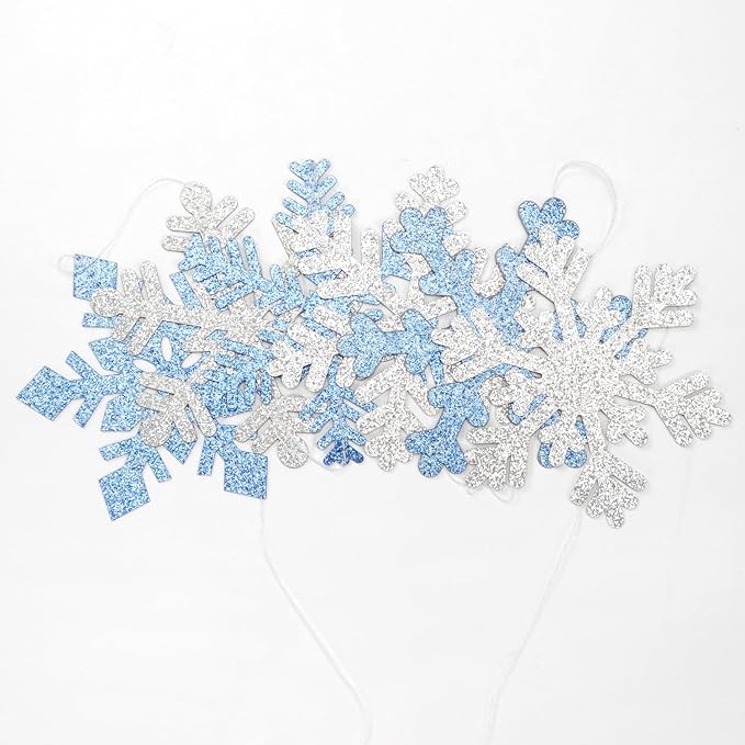Snowflake-Snow Blue-Silver Christmas Party-Decorations Garland - 6pcs Winter Wonderland Girl Frozen Birthday Hanging Decoration Streamers Banner, Snow White New Year Supplies Holiday Decor Panduola