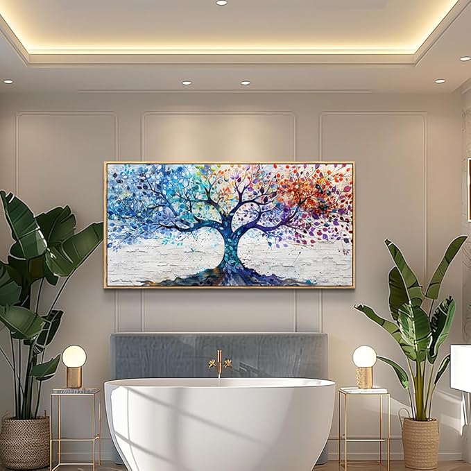 ERQINHUA Large Canvas Wall Decor Art For Bedroom Wall Art For Living Room Wood Framed Modern Restaurant Office Colorful Wall Painting Tree Abstract Pictures Canvas Prints Home Decorations 30x60 In