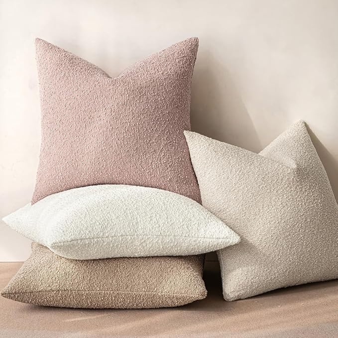 MIULEE 18x18 Inch Decorative Pillow Covers for Couch Bed Set of 2 Textured Boucle Neutral Throw Pillows Pink Accent Solid Cushion Pillowcase Cozy Soft Sofa Livingroom Home Decor