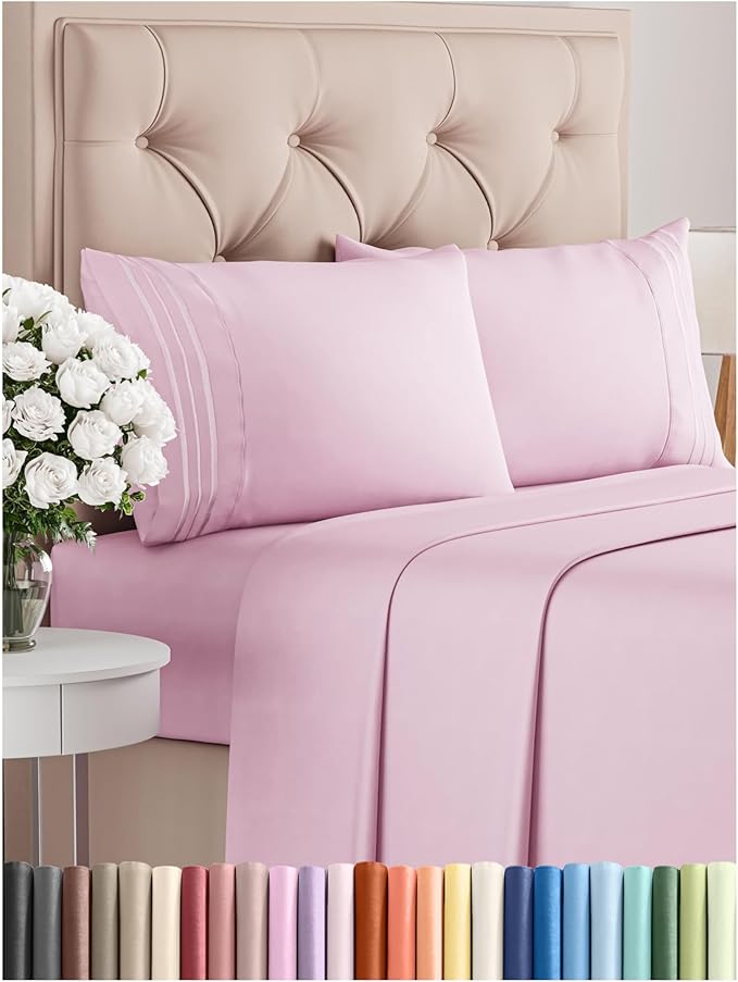 Queen Size 4 Piece Sheet Set - Comfy Breathable & Cooling Bed Sheets Set - Hotel Luxury Bedding for Women, Men, Kids, Teens, Boys & Girls - Deep Pockets, Soft and Wrinkle Free - Oeko-Tex - Light Pink