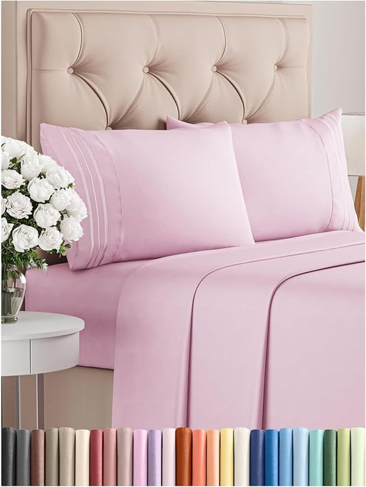 Queen Size 4 Piece Sheet Set - Comfy Breathable & Cooling Bed Sheets Set - Hotel Luxury Bedding for Women, Men, Kids, Teens, Boys & Girls - Deep Pockets, Soft and Wrinkle Free - Oeko-Tex - Light Pink