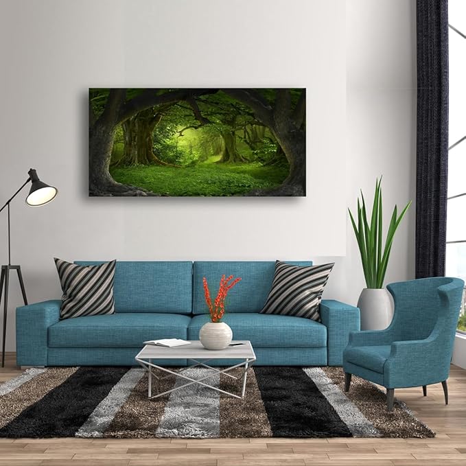 Tree of Life Wall Art Canvas Prints Natural Landscape Pictures Home Decor Green Forest Paintings for Living Room Bathroom Bedroom Kitchen Office Decorations 24x48 Wooden Framed Artwork Easy Hanging