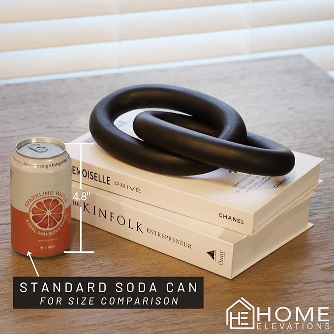 Wood Chain Link Decor – 13” Black Wooden Decorative Object for Coffee Table Decor & Neutral Decor for Home – Modern Knot Accent for Shelf Styling, Books, or Housewarming Gifts