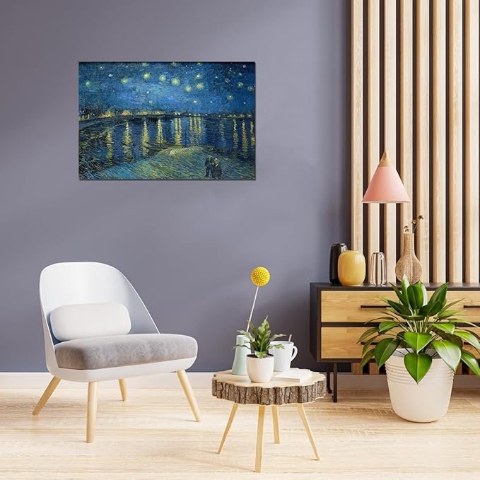 QBQT Starry Night Over the Rhone by Van Gogh Modern Bathroom Kitchen Decor Blue Artwork Abstract Landscape Picture Canvas Prints Wall Art for Home Office Decor 12x18inch Framed