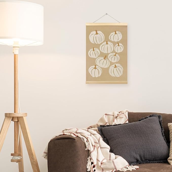 TLESKE Beige and White Pumpkins Poster Hanger Frame, Cute Fall Autumn Farmhouse Hanging Wall Art Room Decor Framed for Living Room Bedroom, Thanksgiving Decorations Prints Pictures Artwork, 12x16