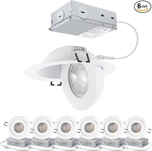 4inch Gimbal LED Recessed Light Recessed LED 4 inch White Swivel Gimbal Canless Light 360° Rotation 90° Tilt 4" 9W Eyeball Lighting Dimmable Adjustable Can Spotlights 5CCT White 4 inch 6 Pack