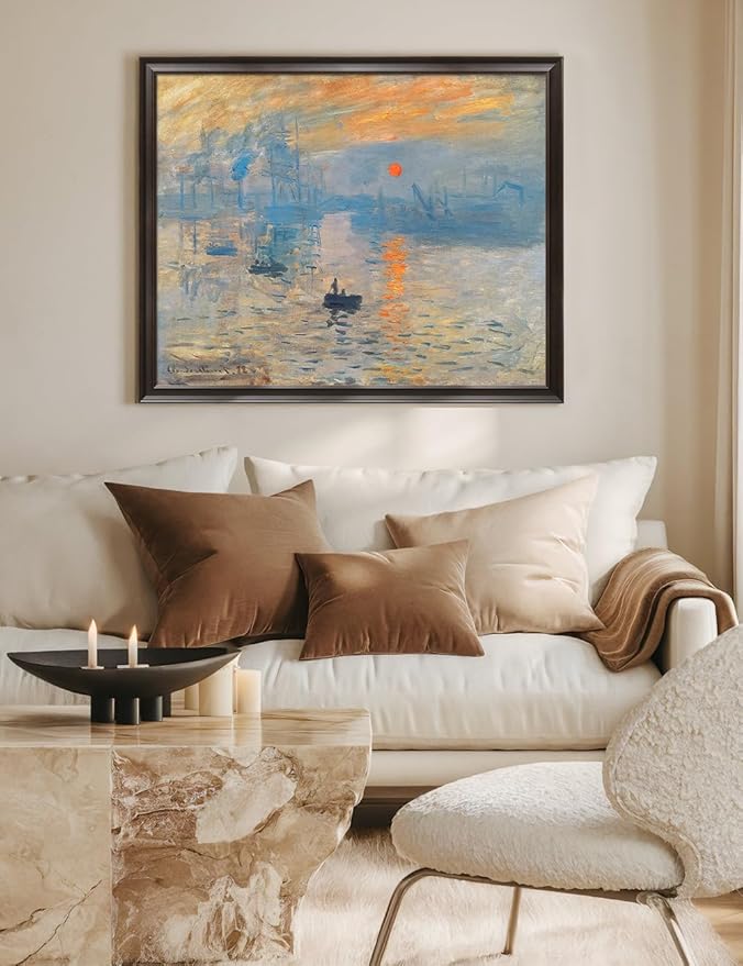 DECORARTS - Claude Monet Impression Sunrise, Large Framed Wall Art, Canvas Size 28x35, Outer Dimensions Larger With Customizable Solid Wood Frames, Giclee Canvas Print, Made in USA