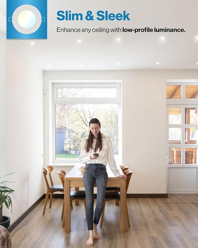 Sunco 6 Pack 4 Inch LED Recessed Lights, Canless Ceiling Light Slim, 650 LM, 10W, Selectable CCT 2700K/3000K/4000K/5000K/6000K, Dimmable, Wafer Thin, with Junction Box ETL