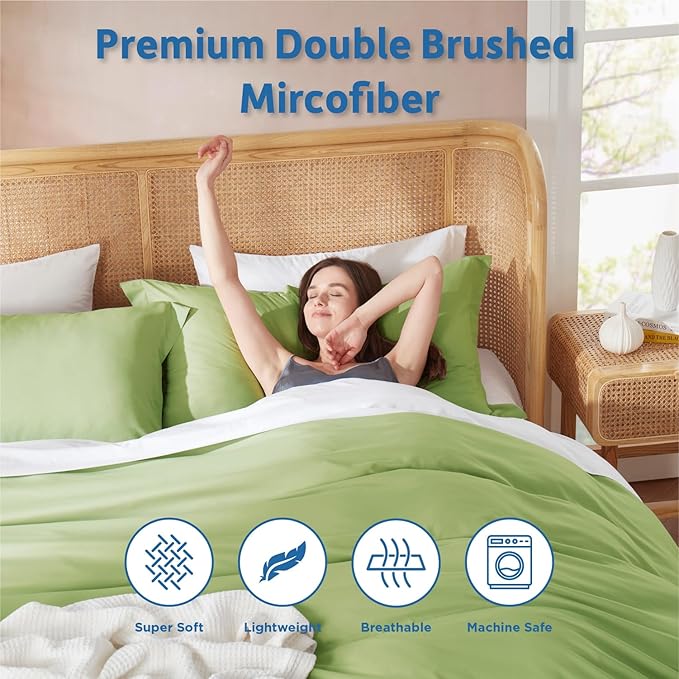 Nestl Calla Green Duvet Cover King Size - Soft Double Brushed King Duvet Cover Set, 3 Piece, with Button Closure, 1 Duvet Cover 104x90 inches and 2 Pillow Shams