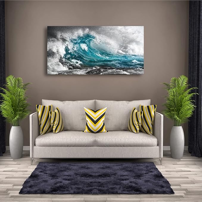 Sea Wave Pictures Canvas Wall Art For Living Room Bedroom Wall Decor,Surge Wall Art Print Paitnings for Home Decor,Morden Artwork Sea Seascape Canvas Art Waterproof Ready to Hang-20x40Inches