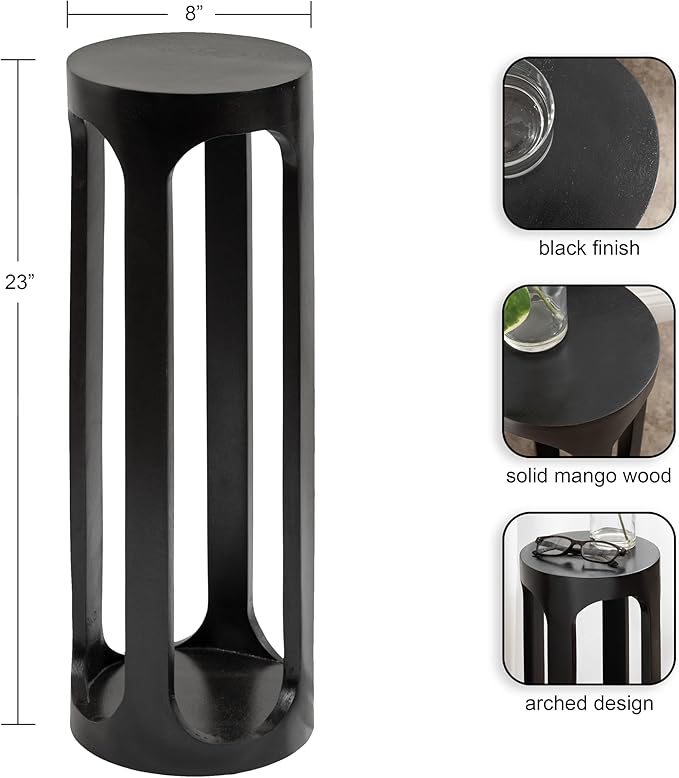 Kate and Laurel Dahl Modern Wooden Round Drink Table; 8 x 23; Black; Transitional Circle Wood Accent Pedestal Table for Living Room Plant Stand or Small Bedroom Nightstand