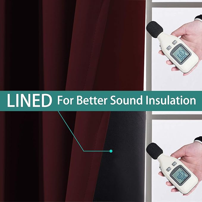 Yakamok 100% Blackout Window Curtain Panels, Heat and Full Light Blocking Drapes with Black Liner for Dedroom,Thermal Insulated Draperies for Living Room(Burgundy Red, 2 Pieces, 52Wx108L)