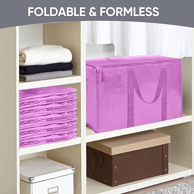 TICONN 2 Pack Extra Large Moving Bags with Zippers & Carrying Handles, Heavy-Duty Storage Tote Moving Boxes for Space Saving (2 Pack, Pink)