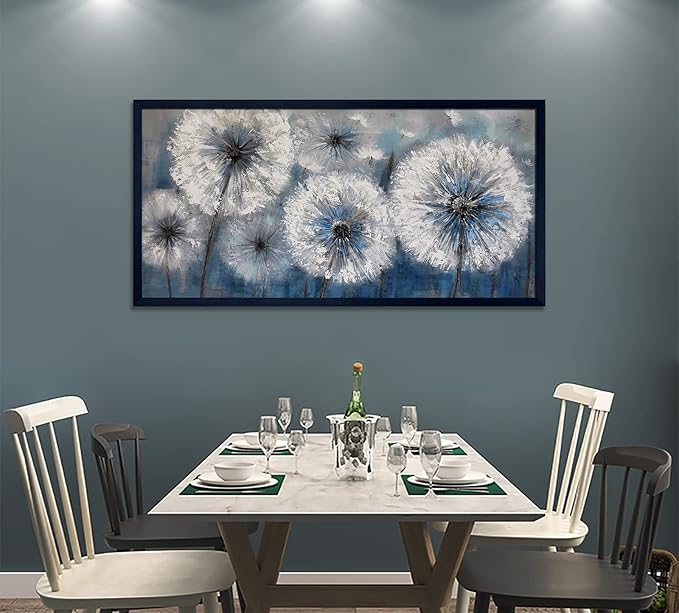 Dandelion Wall Art Blue Large Picture for Living Room Canvas Art Wall Decor Above Bed White Flower Artwork for Walls Paintings Modern Art Aall Decor Framed Wall Art for Bedroom 29×58IN